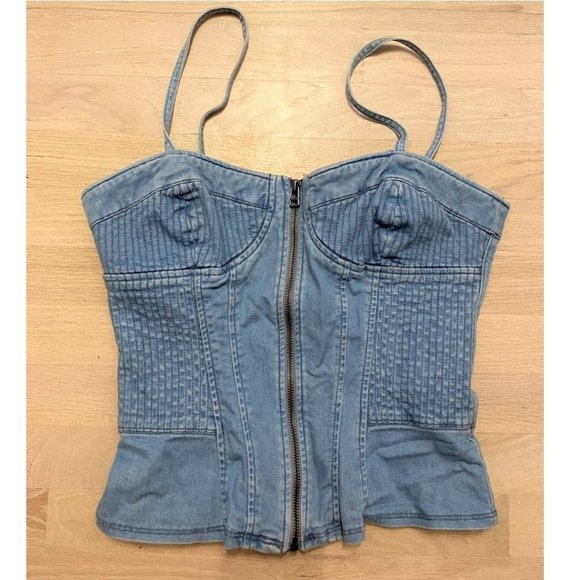 Zara Tops - ZARA sexy denim bustier style zip up front top size Large